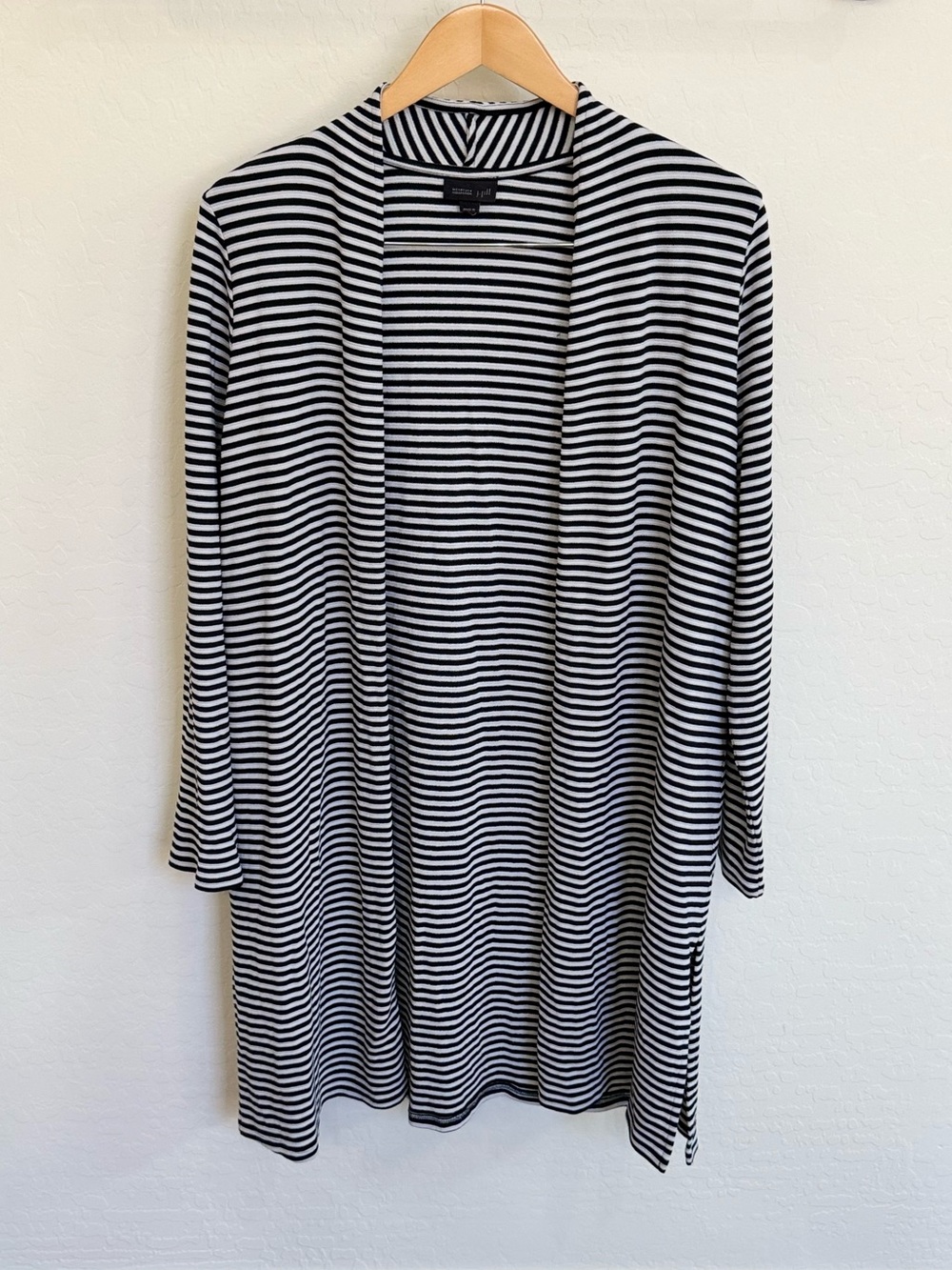 J. Jill Wearever Striped Open Front Cardigan Duster Sweater Women's M/L Knit